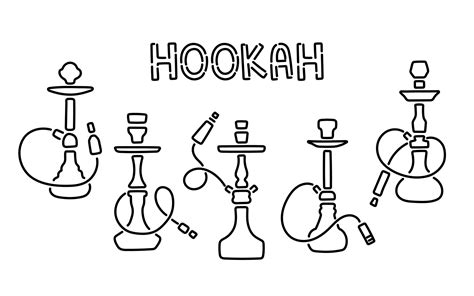 Hookah Signs Collection Line Vector Night Hookah Design Template