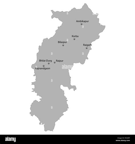 High Quality Map Of Chhattisgarh Is A State Of India With Main Cities