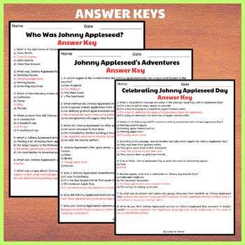 Johnny Appleseed Day Reading Comprehension Passages Multiple Choice