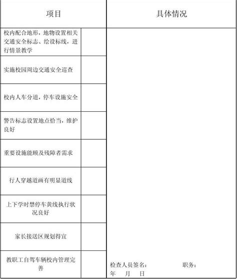 学校交通安全管理检查表word文档免费下载文档大全