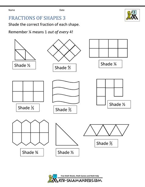 Fraction Shape Worksheets