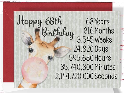 68th Birthday Card For Her Time Count Birthday Card 68th Etsy 16th