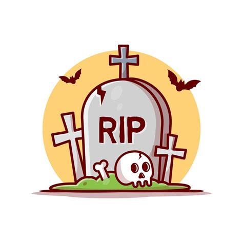 Halloween Tombstone Cartoon Vector Icon Illustration People Holiday Icon Concept Isolated