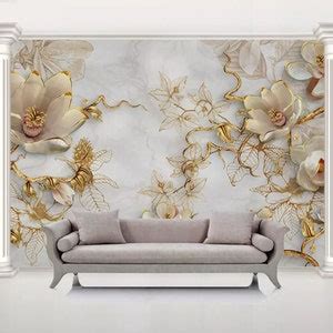 Custom Any Size D Wall Murals Wallpaper Embossed Magnolia Flower D