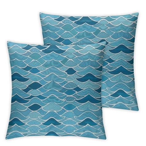 Ullo0ord Aqua Throw Pillow Cover Blue Tones Half Inner Rounds Wave