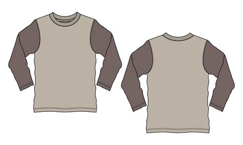 Two Tone Khaki Color Long Sleeve T Shirt Vector Illustration Template