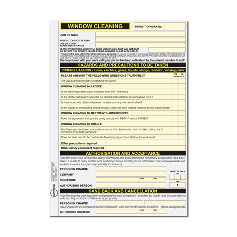 Window Cleaning Permit to Work (Packs of 5) — SG World