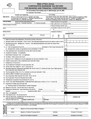 Fillable Online Nj Form Bfc Corporation Business Tax Return