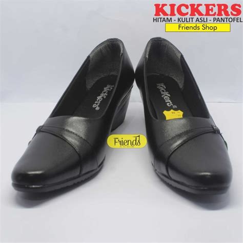 Jual Sepatu Pantofel Wanita Formal Kickers Kulit Asli Warna Hitam