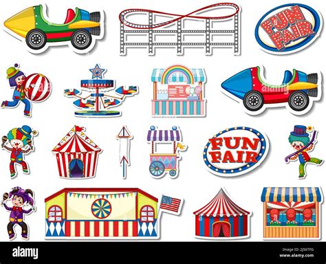 Sticker Set Of Amusement Park And Fun Fair Objects Illustration Stock