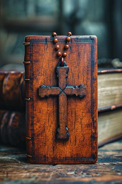 Premium Photo Closeup Of Wooden Christian Cross Necklace Next To Holy