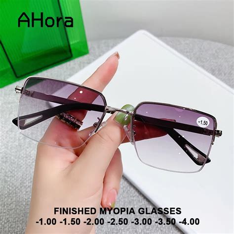 Ahora 2022 Gradient Gray Finished Myopia Glasses Half Frame Women Men New Fashion Myopic