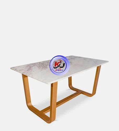 Rectangular Kj Impex Seater Marble Top Dining Table In Metallic Gold