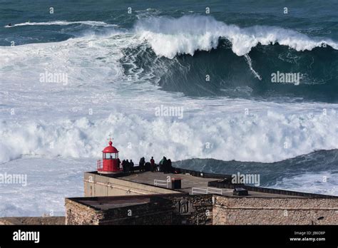 Surfing high waves at Praia do Norte, Leiria, Portugal Stock Photo - Alamy