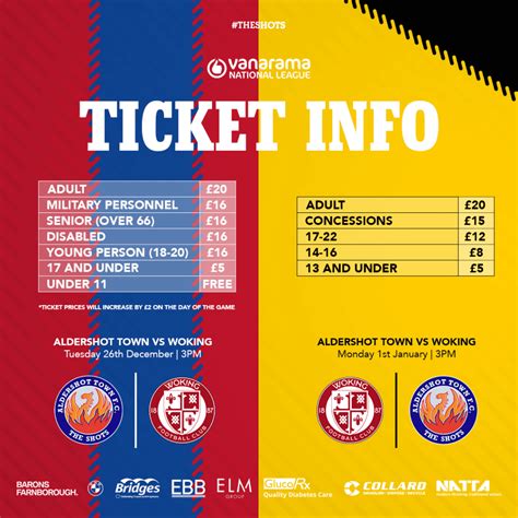 TICKET INFO Woking Aldershot Town FC