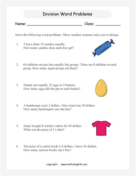 Division Word Problems Worksheets