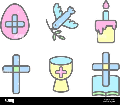 Easter Vector Icons Christian Religious Outline Color Symbols Of Cross