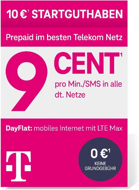 Telekom Magenta Mobil Prepaid Basic 9 Cent Pro Minute SMS In Alle Dt