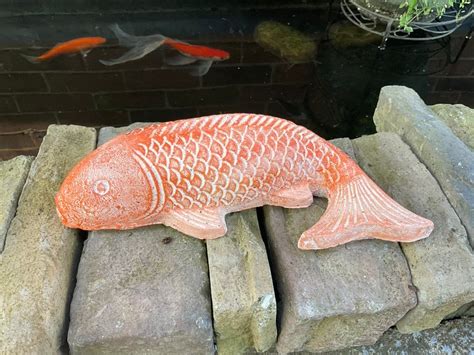 Koi Fish Concrete Statue Pond Home Decor Hand Made Hand Etsy