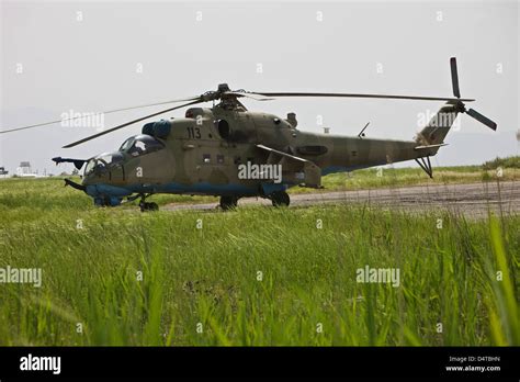 An Mi-35 attack helicopter operated by the Afghan National Army Air ...