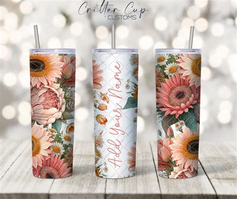 Sunflower Tumbler Wrap, Pink Sunflower Tumbler Wrap, Add Your Name ...