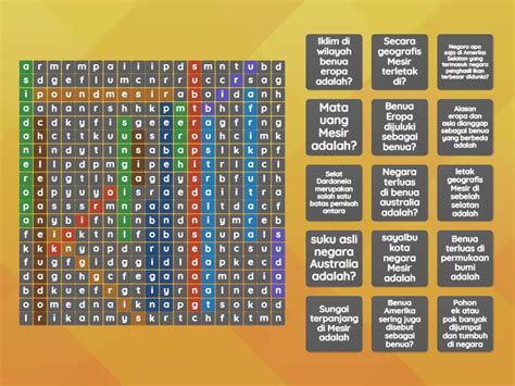 Kondisi Alam Dan Kependudukan Benua Wordsearch