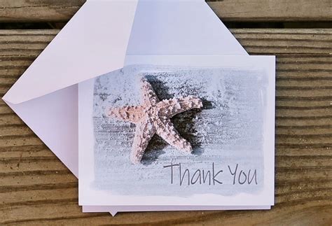 Starfish Thank You Card Set Beach Theme Coastal Note Cards With Sea