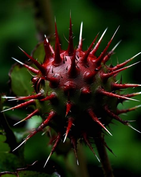 Premium AI Image | there is a close up of a spiky plant with red spikes generative ai