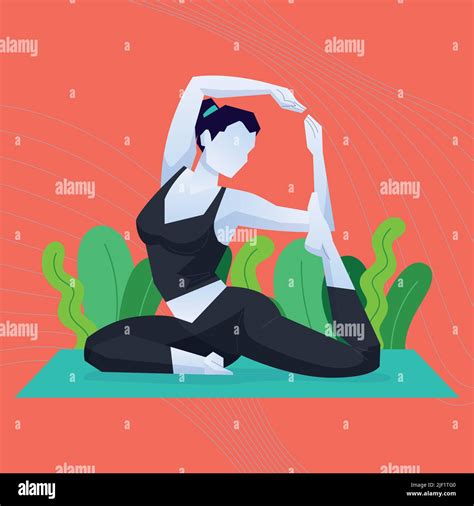 Cute Abstract Girl Character Doing Yoga Stretches Vector Stock Vector Image And Art Alamy