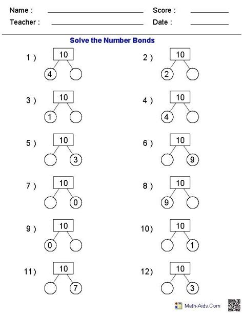 Grade 1 Number Bond Worksheets