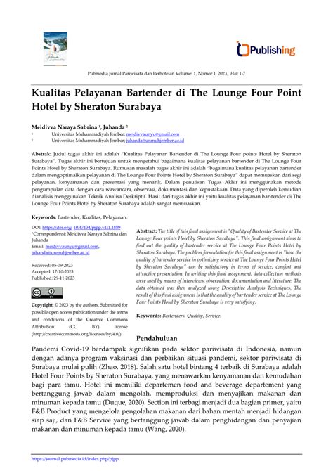 Pdf Kualitas Pelayanan Bartender Di The Lounge Four Point Hotel By