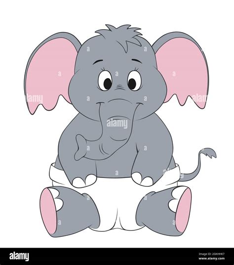 Cute Baby Elephant Sitting And Wearing A Diaper Cartoon Animal