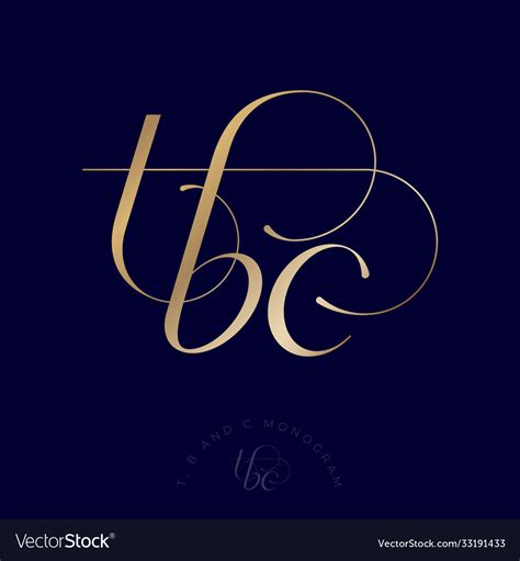 Logo T B C Monogram Gold Curls Elements Royalty Free Vector