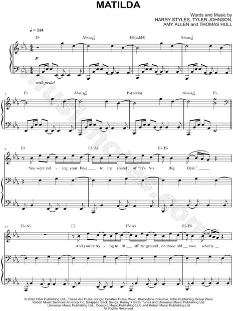 Harry Styles Matilda Sheet Music In Eb Major Transposable Download And Print Sku Mn0255798u1