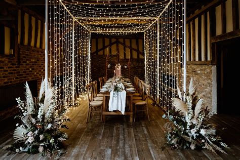 Magical Barn Wedding Lights Inspiration with Fairy Light Tunnel