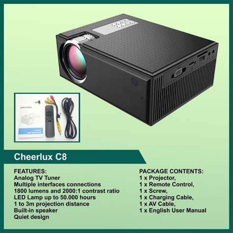 Jual CHEERLUX C8 WiFi Mini LED Projector Smart Proyektor Mirror Hp