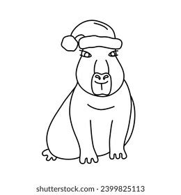 Vector Line Illustration Capybara Santas Hat Stock Vector Royalty Free