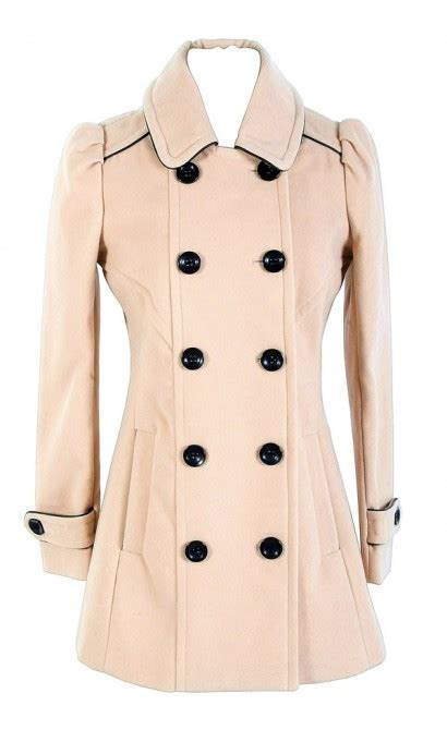 Classic Beige Pea Coat With Black Trim Lily Boutique