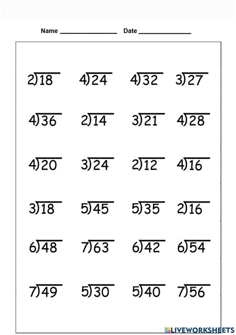 Division Online Exercise For Grade 5 Division Worksheets Long