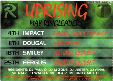 Uprising 1995 May Happy Hardcore Techno Flyers