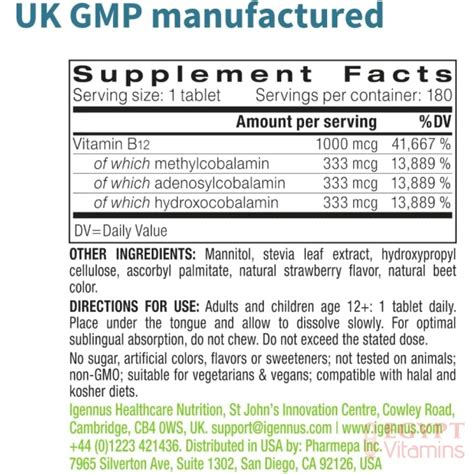 Igennus Super B Complex Mcg Sublingual Vitamin B