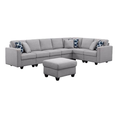 Seven Seat Reversible Fabric Sectional Sofa with Ottoman-Light Gray - Walmart.com