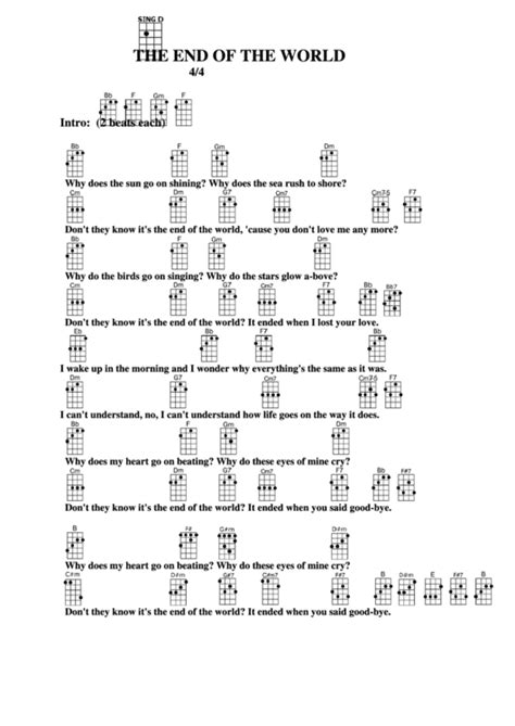 End Of The World Chord Chart Printable Pdf Download