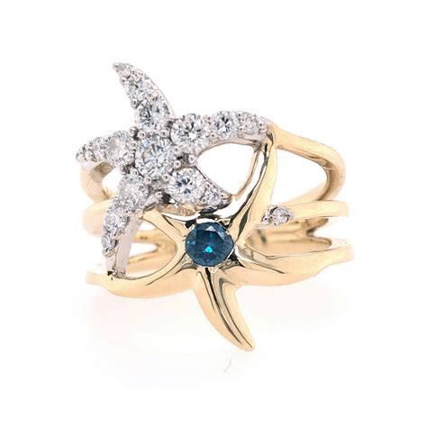 085 Cttw Diamond Ring Starfish With Irradiated Blue Diamond