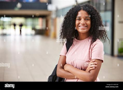 Portrait Of Female Student Standing In College Building Stock Photo Alamy