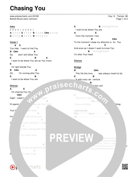 Chasing You Chords PDF (Bethel Music / Jenn Johnson) - PraiseCharts