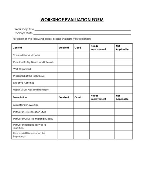 FREE Workshop Evaluation Forms Word PDF