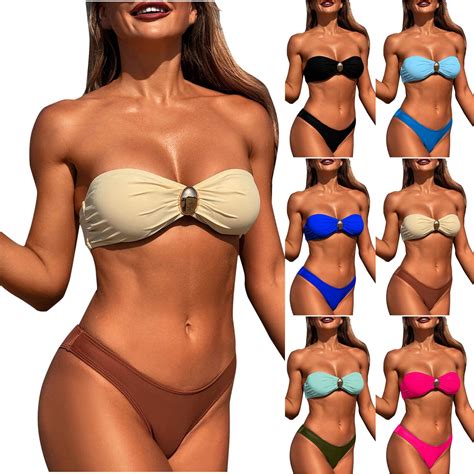 Fanxing Waisted Bandeau Bikini Set Women Strapless Two Piece Swimsuits