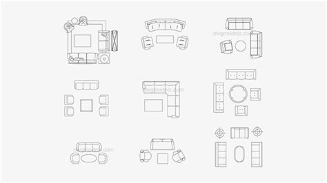 Modern Living Room Furniture Cad Blocks