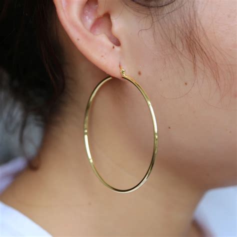 Gold Color Smooth Polished Band Big Hoop Earring For Women European